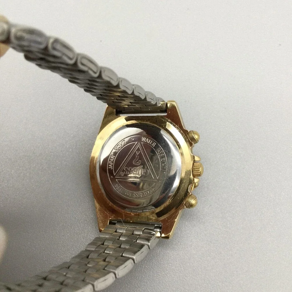 Vintage Guess Womens Watch 28mm Blue Dial Two Tone 1994 New Battery 6.75